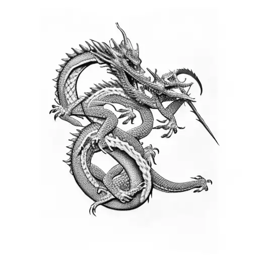 B&w Three-headed Dragon Eating Ice Cream