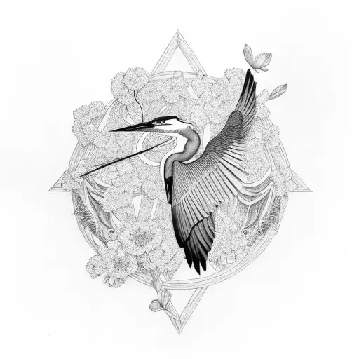 Incorporate A Heron Surrounded By Intricate Floral Details For A Stunning Nature-themed