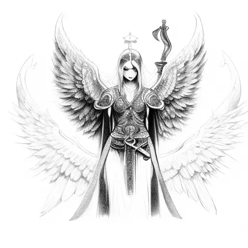 Guardian Angel Female Sword Wings Robe Heaven Long Hair Robe