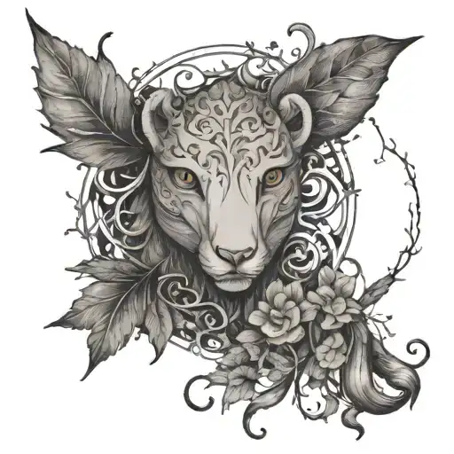 A Cancer Zodiac Symbol Intertwined With Vines And Forest Animals