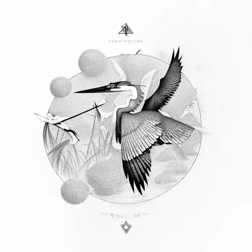 Incorporate An Abstract Heron Surrounded By Grasses Nature-themed