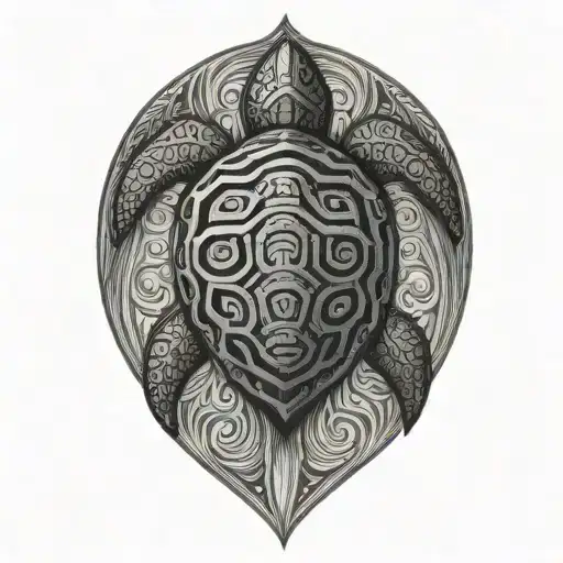 Maori Tribal Turtle Surrounded By Water Waves