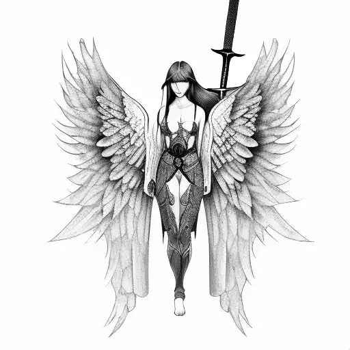 Angel Female Sword Wings Robe Heaven Long Hair Robe