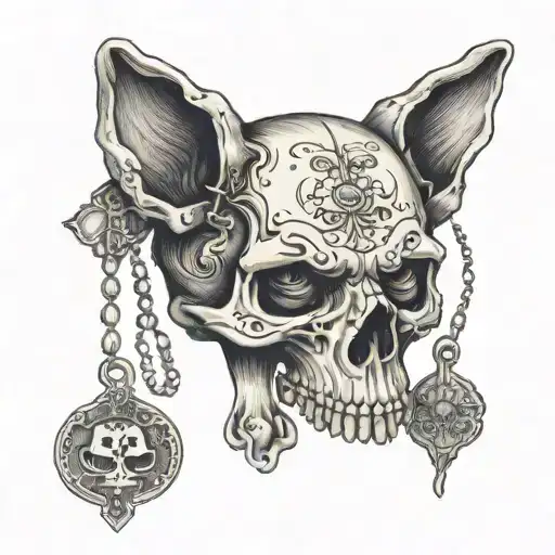 A Skull With Dog Paws For Eyes And A Collar With A Spooky Tag That Reads 'Loyal Until Death'