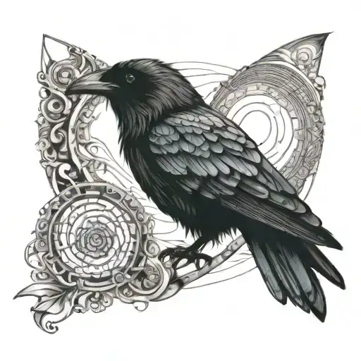 A Fibonacci Spiral Intertwined With A Raven Silhouette