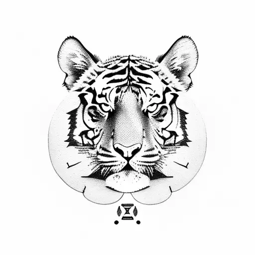 Tiger's Head Against The Background Of A Paratrooper's