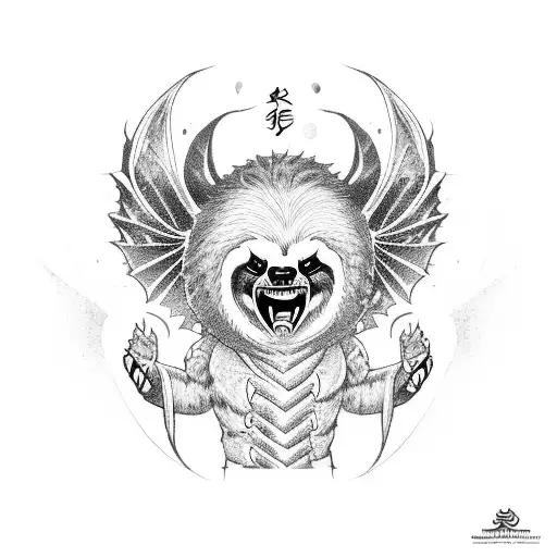 A Fierce Standing Sloth With Dragon Wings In A Brazilian Jiu-jitsu Gi With A Black Belt