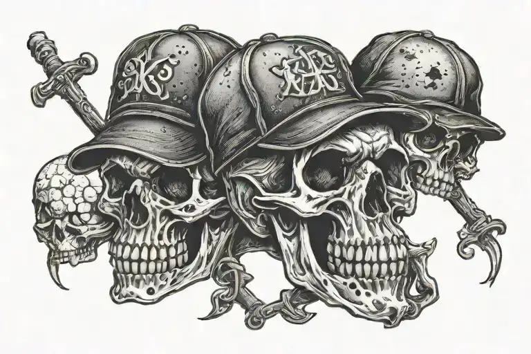 Three Skulls With A Baseball Hat