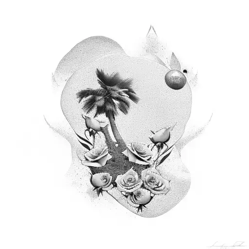 Yellow Roses With Dog Paw Print With Palm Tree With Dave Matthews Band Ligo