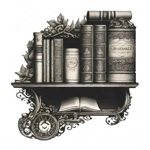 An Intricate Bookshelf Tattoo With Various Book Titles That Have Special Meaning To The Client