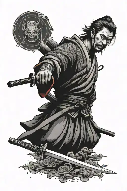 Samurai With Third Eye Surrounded By Katana Sword