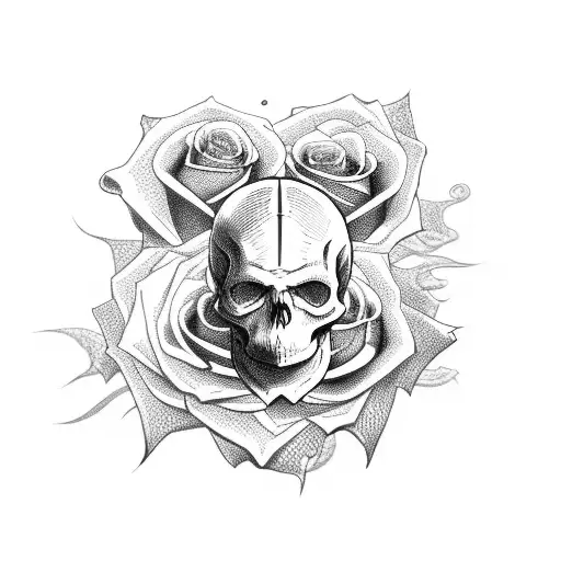 Snake Around Rose In A Skull