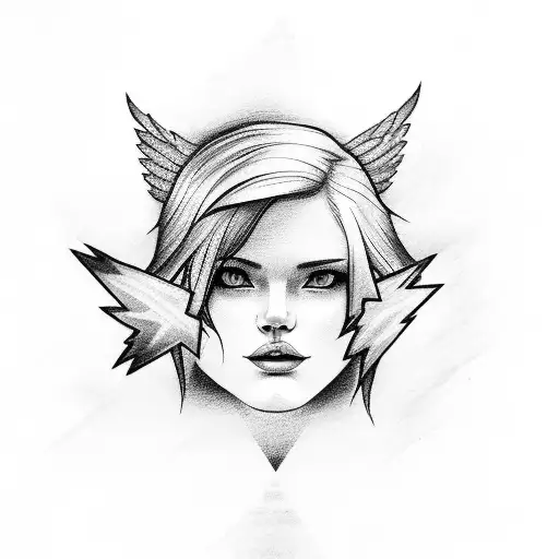 Smal Lightning Stripes With A Cloud And An Angel