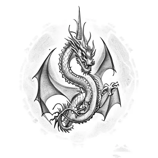 Dragon On The Whole Hand With Elements Of Red