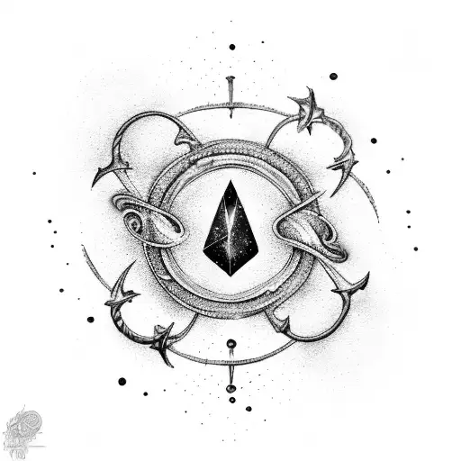 A Cosmic Galaxy Swirling Around An Anchor With Water Droplets