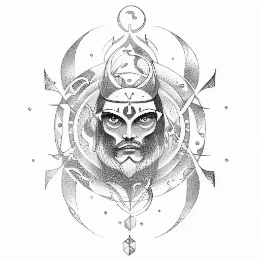 Tattoo Template Of The Result Of The Fusion Between The Symbols Of Aquarius And Gemini