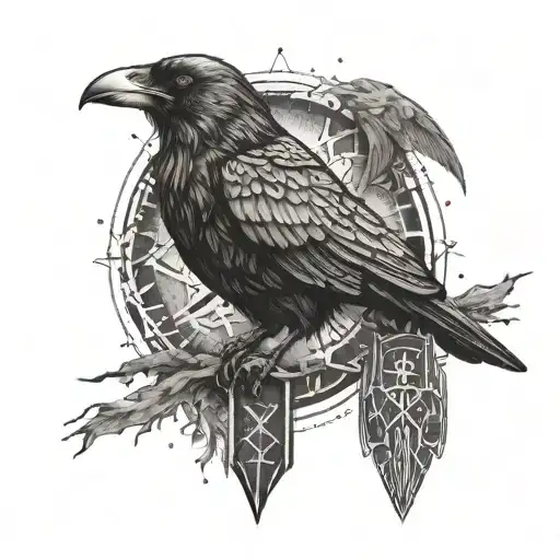 Raven And Odin And Scandinavian Runes