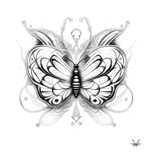 An Abstract Dotwork Design Of A Butterfly Morphing Into An Angel To Symbolize Your Favorite Things
