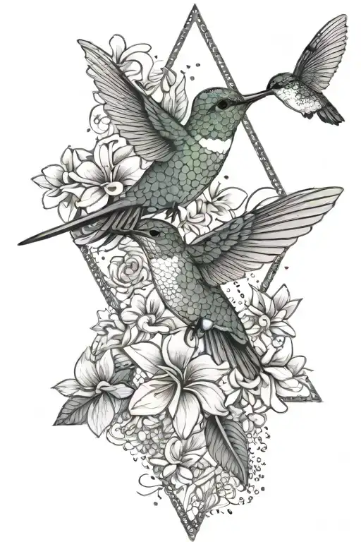 Hummingbird And Frangipani Flower Inside A Triangle