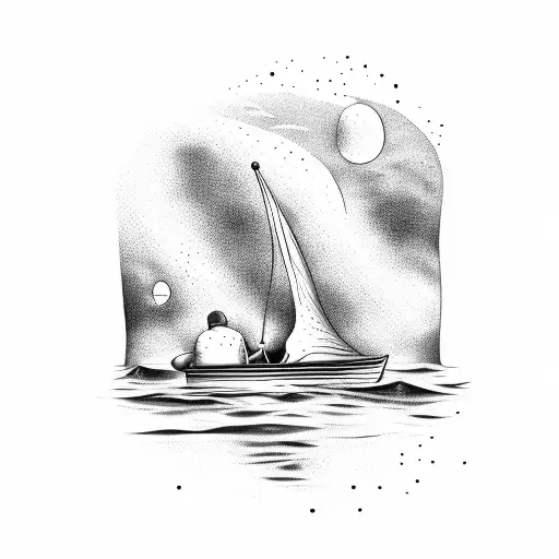 Small Rowboat In Large Ocean Moving Towards Enf Of World