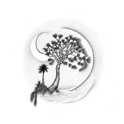 Palmetto Tree With Crescent Moon In Top Left Corner With 803 Going Down Vertically Inside The Tree