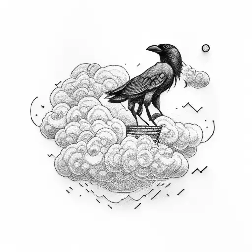 Crow With A Straw Hat On Top Of Nimbus Cloud