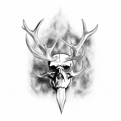 Skull With A Beard And Elk Antlers