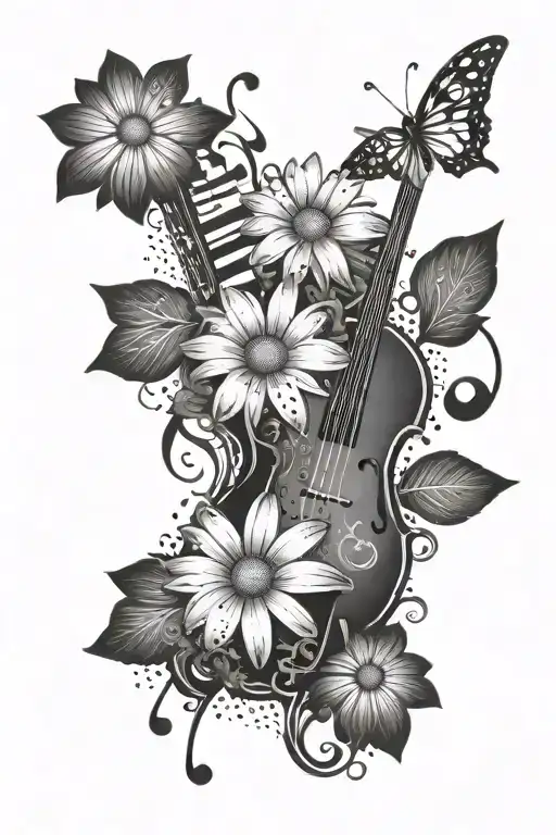 Daisy And Music Notes Flowing