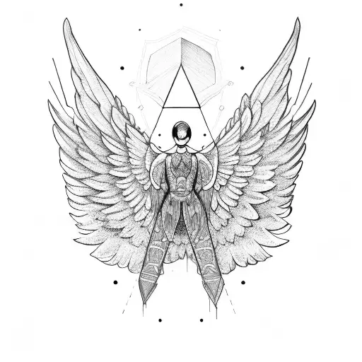 Wings With As Above So Below And Geometric Line Behind Wings Design