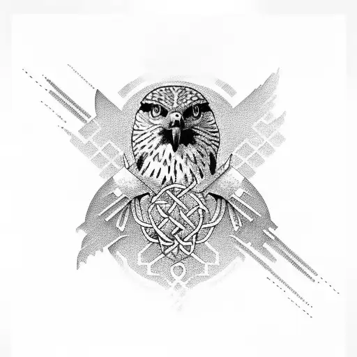 Falcon Silhouette Intertwined With Celtic Patterns