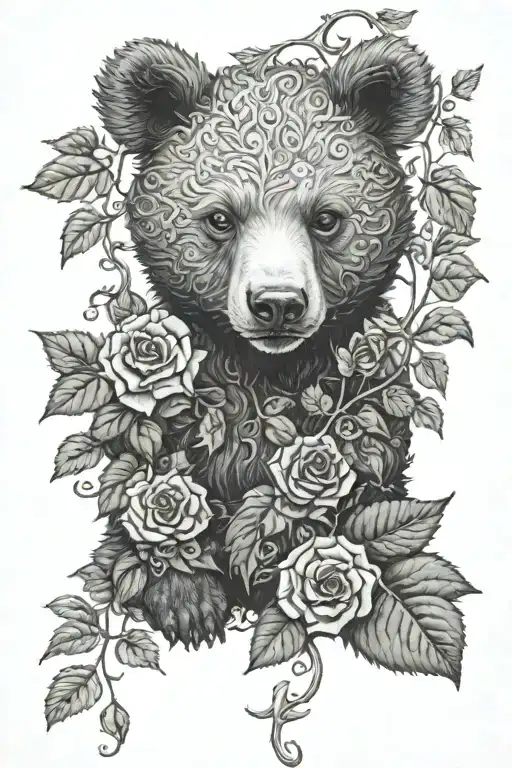 Ivy Vines Rose Bear Cub Realistic Black And Grey