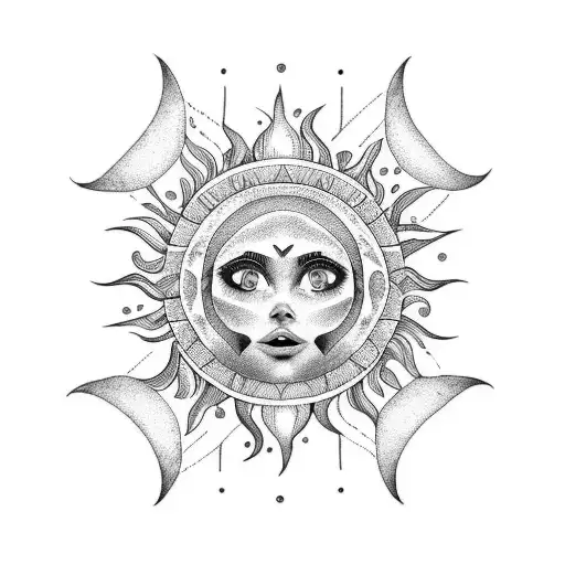 Boho Style Sun And Waves Tattoo With A Touch Of Latin American Flair