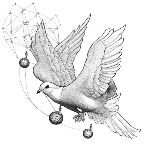 Dove Trying To Fly But Being Held Down By A Chain And Metal Ball Attatched To Its Foot