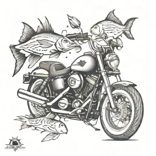 Harley Davidson Motorcycle Surrounded By A School Of Fish