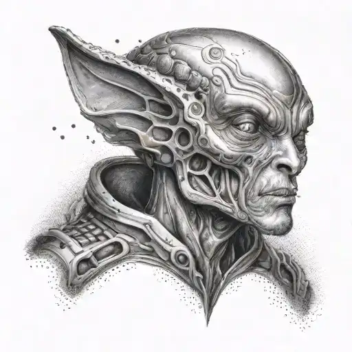 Create A Dotwork Portrait Of Ivan From Alien Stage With A Cosmic Background