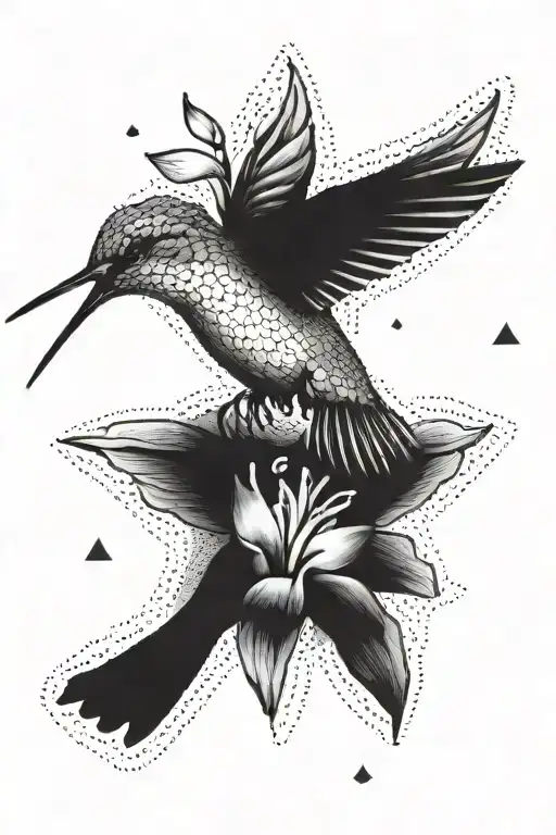 Hummingbird And Frangipani Flower In Dot Work With A Triangle Border