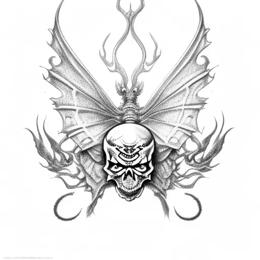 Black And Grey Butterfly Red Skull On The Left Wing Dragon Going True The Butterfly