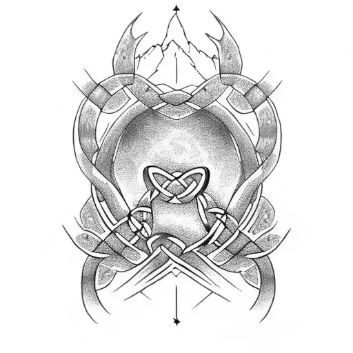 Incorporate Celtic Knots Into A Mountain Landscape With A Bear Claw