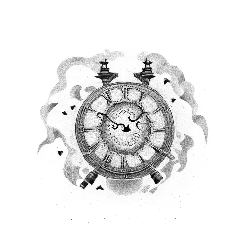 A Horse Jumping Over A Flaming Clock