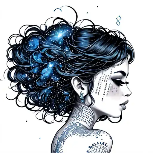 A Sexy Woman With Galaxy Hair And A Hidden Message In Morse Code On Her Arm