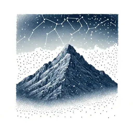 A Mountain Landscape With Constellations Made From Morse Code Scattered Across The Sky
