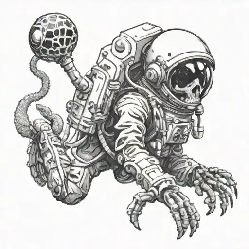 Skeleton Astronaut With An Octopus