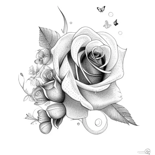 Rose With Other Flowers And Butterflies And A Qoute