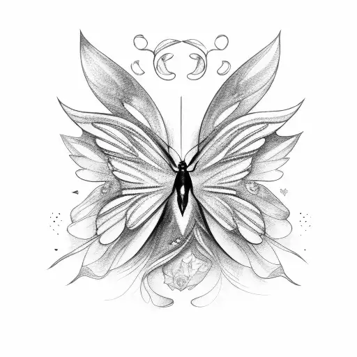 A Fairy With Medium Black Hair In A Dress With Beautiful Butterfly Wings