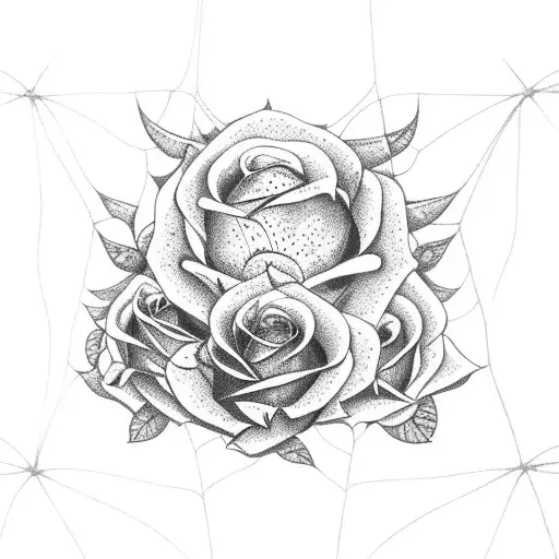 Woman In Spider Net Surrounded In Nature And Roses