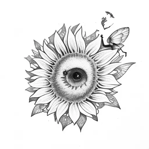 Nature-themed Tattoo Featuring A Fairy Playing A Guitar Under A Sunflower