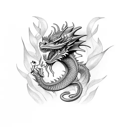 Flowers And A Dragon Black And White For Arm Sleeve For Men