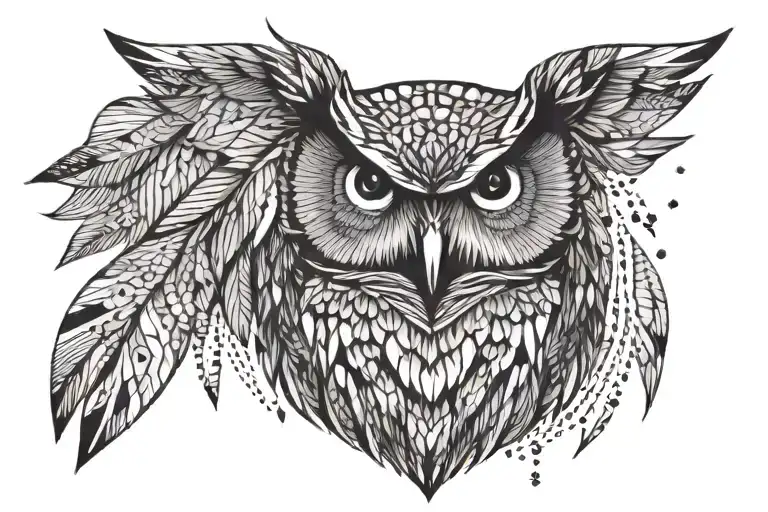 Wise Owl Geometric Design Combining Elements Like Trees