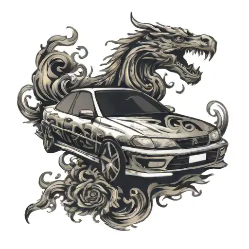 Design A Sleek And Modern Peugeot 405 Car Silhouette Surrounded By Swirling Dark Smoke