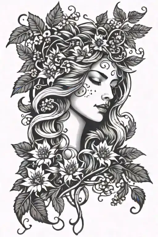 Virgo And Flowers On A Vine Growing